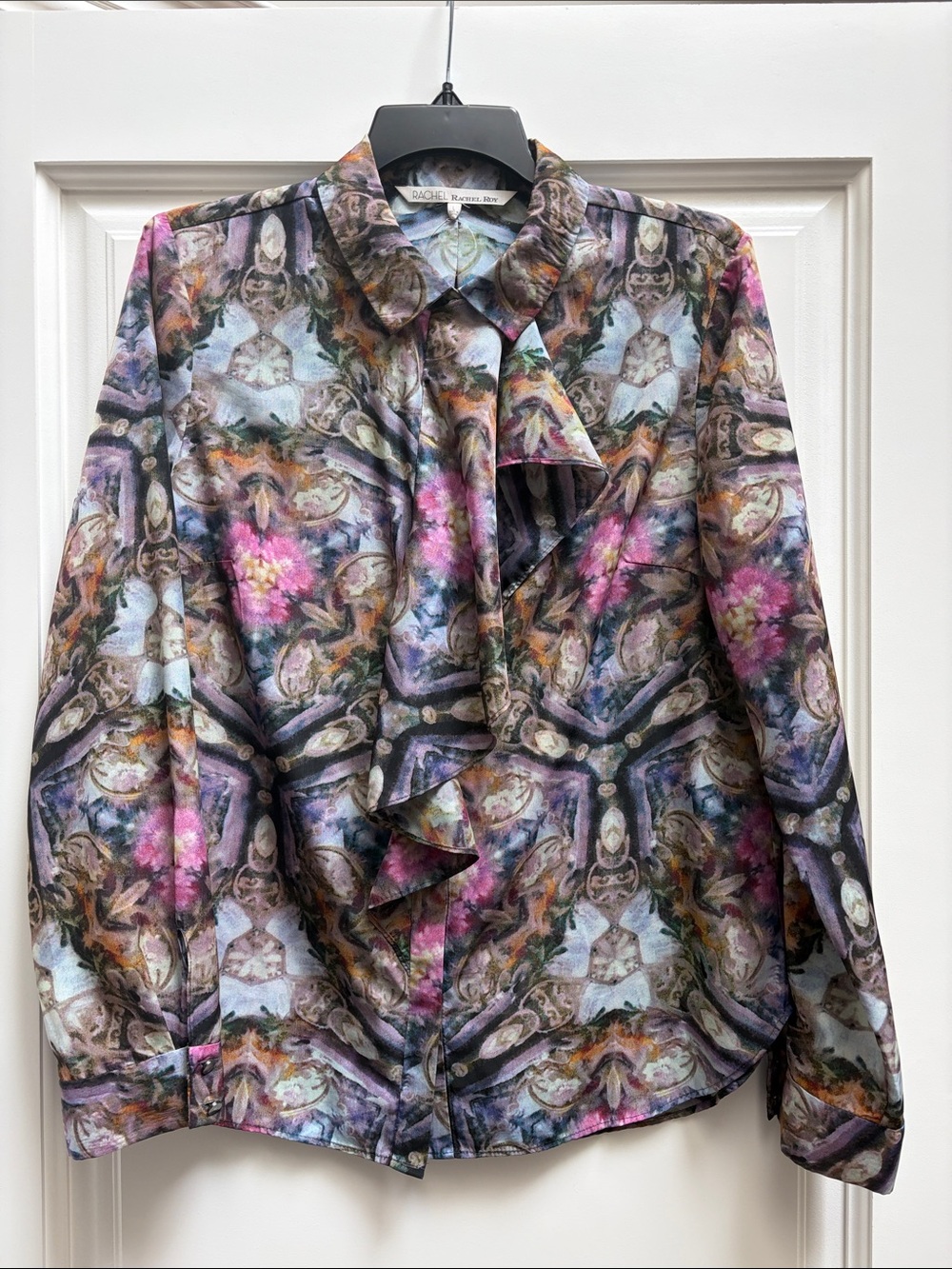 RACHEL Rachel Roy Silk-like Blouse with a soft ruffle collar